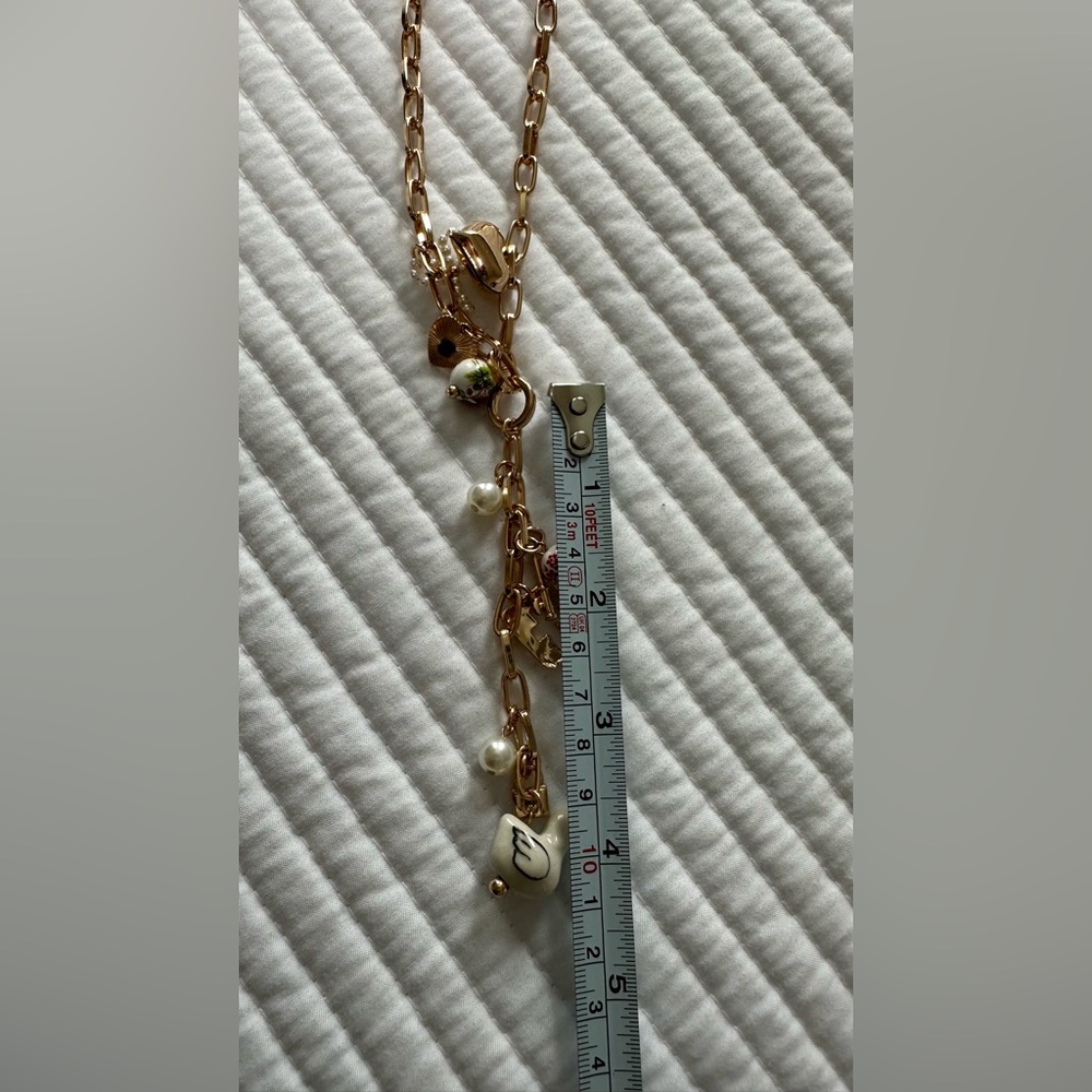 Urban Outfitters Katherine Lariat Charm Necklace Gold Tone with Pearl Accents - Picture 10 of 12